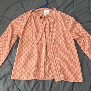 Size S peach sheer button-up blouse